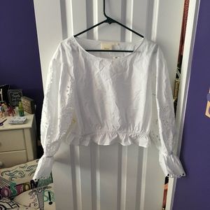 Anthropologie White Lace Sleeve Top NWT